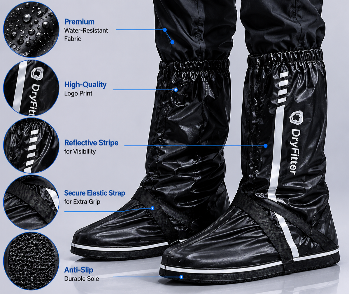 DryFitter Waterproof Rain Shoe Covers – Reusable Anti-Slip Boots for Motorcycling, Cycling & Outdoor Travel